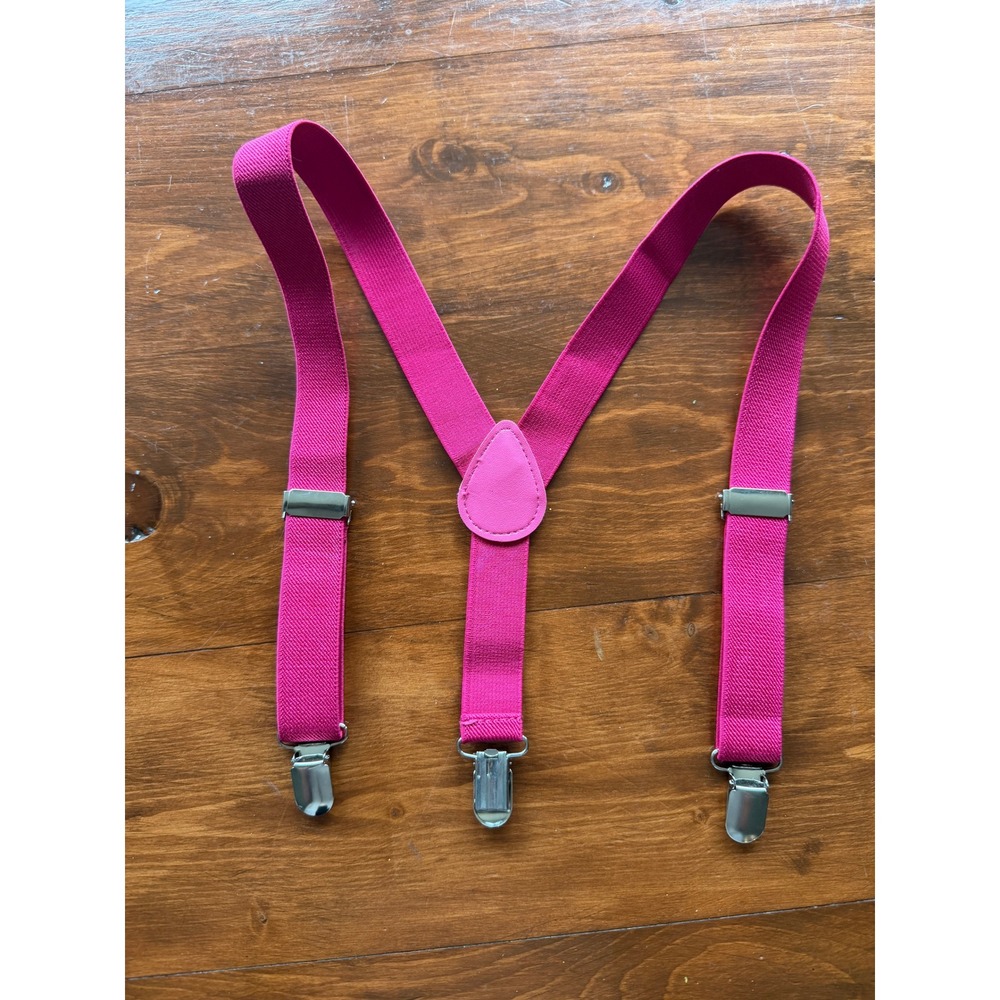 Kids Hot Pink Y-Back Suspenders Adjustable Elastic Clip-On